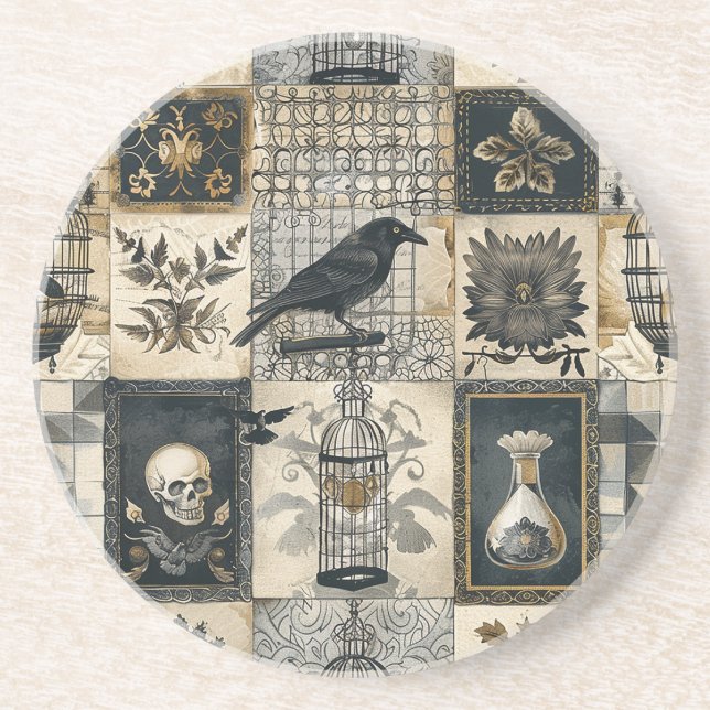 Gothic Blommigt Skull och Raven Mönster Underlägg (Framsidan)