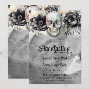 Gothic Blommigt Skull & Peony Handfasteing Inbjudningar