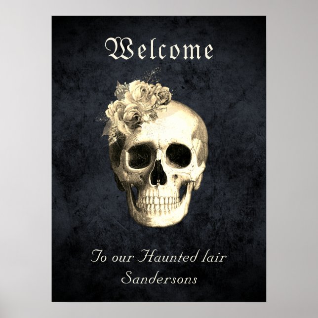 Gothic Blommigt Skull Ro Personlig Halloween Poster (Framsidan)