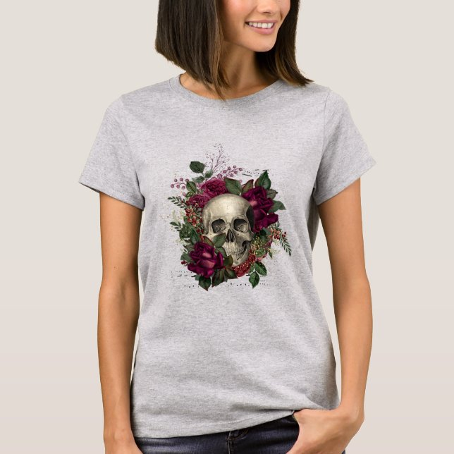 Gothic Blommigt Skull T Shirt (Framsida)