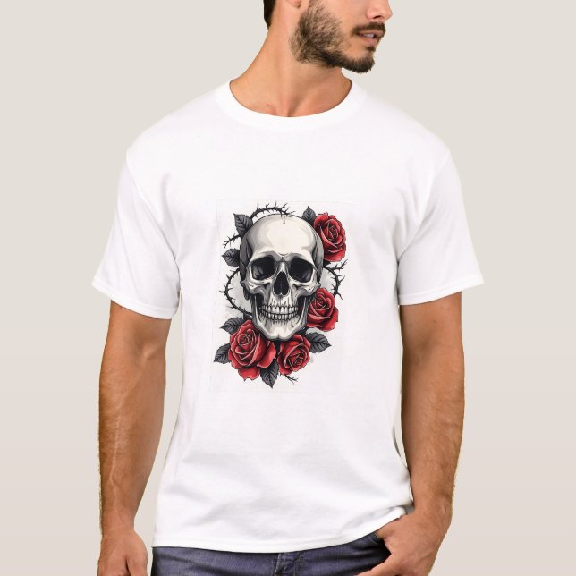 Gothic Blommigt Skull T Shirt (Framsida)