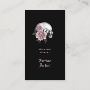 Gothic Blommigt Skull Tattoo Artist QR Code Visitkort