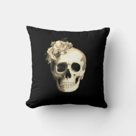 Gothic Blommigt Skull Vit ros Kudde