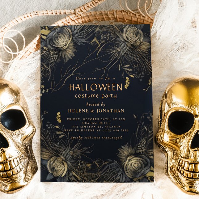 Gothic Blommigt Vuxen Halloween Costume Party Inbjudningar (Gothic Floral Adult Halloween Costume Party Invitation)