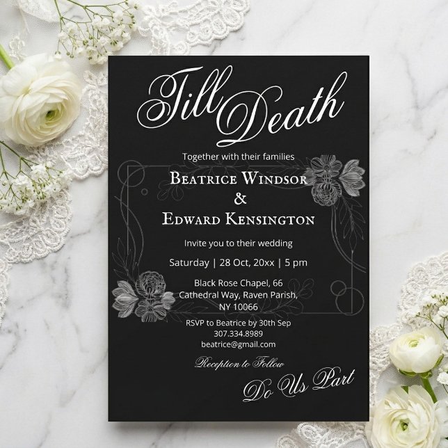 Gothic Blommor Tills Döden Skiljer Oss Åt Bröllop  Inbjudningar (Gothic Floral Buds Till Death Do Us Part Wedding Invitation)