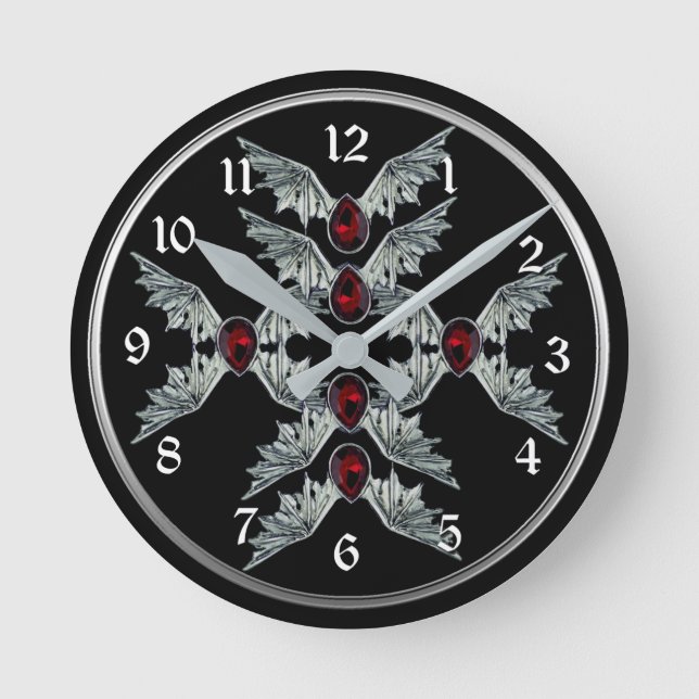 Gothic Blood Stone Fladdermus Vingar Round Clock Rund Klocka (Framsida)