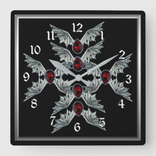 Gothic Blood Stone Fladdermus Vingar Square Clock Fyrkantig Klocka