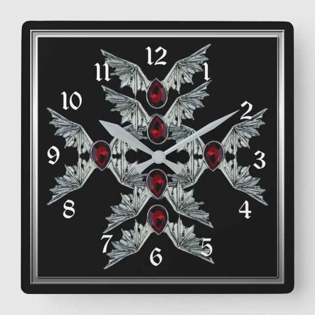Gothic Blood Stone Fladdermus Vingar Square Clock Fyrkantig Klocka (Framsida)