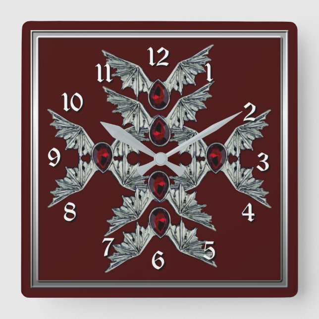 Gothic Blood Stone Fladdermus Vingar Square Clock  Fyrkantig Klocka (Framsida)