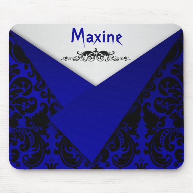 Gothic Blue and Black Damask Mousepad Musmatta (Framsidan)