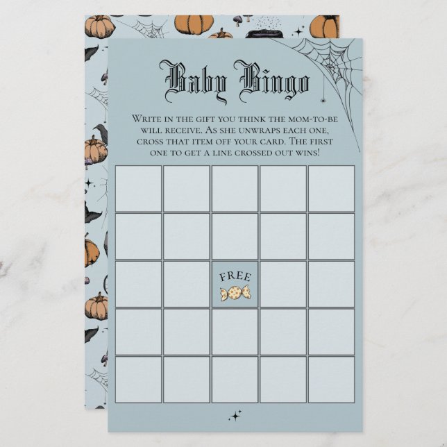 Gothic Blue Baby Bingo Baby Shower Game (Fram/baksida)