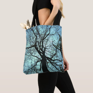 Gothic Blue Black Träd Abstrakt Tote Bag Tygkasse