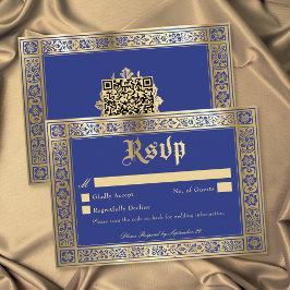 Gothic Blue Gold Medeltida Tills Döden Wedding QR OSA Kort