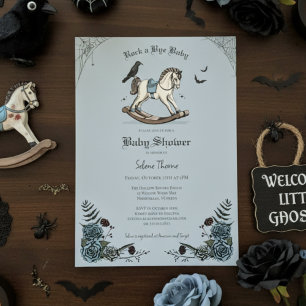 Gothic Blue Rocking Horse Sten a Adjö Baby Shower Inbjudningar