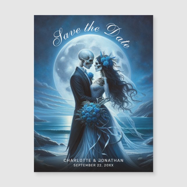 Gothic Blue Skeleton Couple Wedding Save the Date (Framsida)