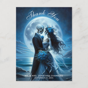 Gothic Blue Skelettpar Bröllop Tack Vykort