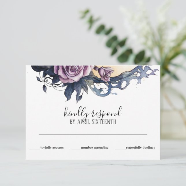 Gothic Boho Blommigt Raven & Ro Bröllop OSA Kort (Stående Fram)