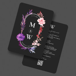 Gothic Boho Bröllop Lila Rosa Blommigt Elegant  Inbjudningar