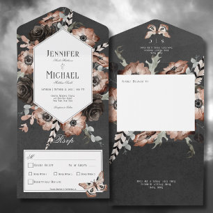 Gothic Boho Moth Black & Brown Blommigt Middag
