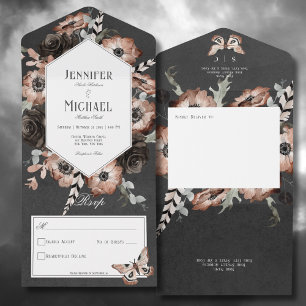 Gothic Boho Moth Black & Brown Blommigt No Middag