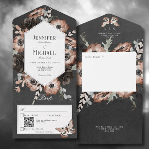 Gothic Boho Moth Black & Brown Blommigt QR-kod