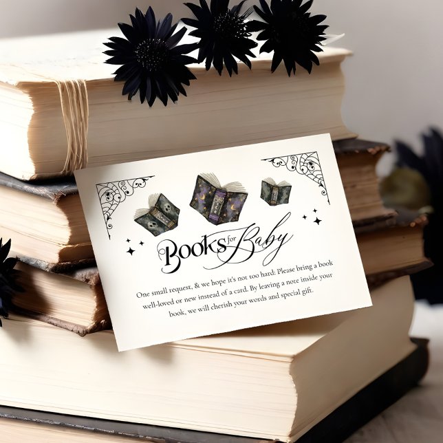 Gothic Bokar Halloween Baby Shower Bokar för Baby Tilläggskort (Gothic Halloween Skeleton Hands Books for Baby Enclosure Card (Front))