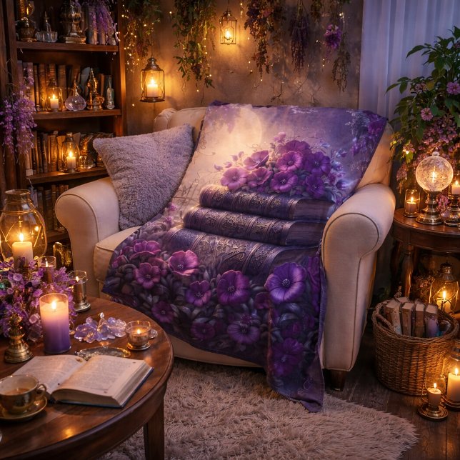 Gothic Book Purple Floral Fleecefilt (Skapare uppladdad)