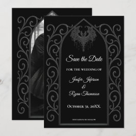 Gothic border black and white wedding save the dat meddelande
