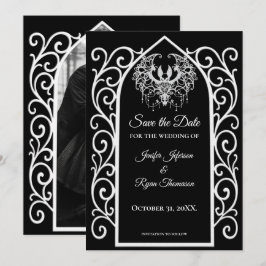 Gothic border black and white wedding save the dat meddelande