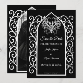 Gothic border black and white wedding save the dat meddelande