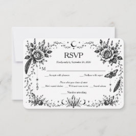 Gothic Botanical RSVP Svart och Vitt Tack Kort