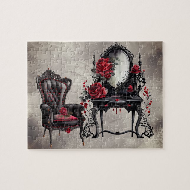 Gothic Boudoir | Antique Vanity med Cushion Ordför Pussel (Horisontell)