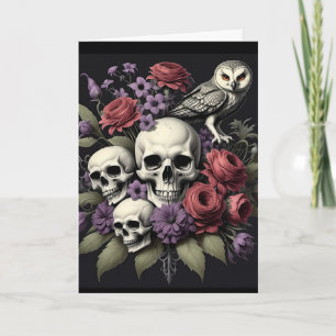 Gothic Bouquet med tre Döskallar och en Uggla-föde Kort