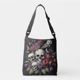 Gothic Bouquet med tre Döskallar och Uggla Axelväska