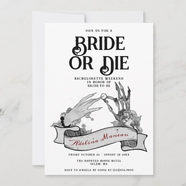 Gothic Bride eller Die Til Death Bachelorette Helg Inbjudningar (Framsida)