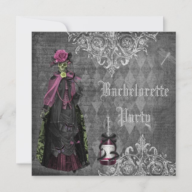 Gothic Bride Skeleton Shabby chic Bachelorette Inbjudningar (Framsida)
