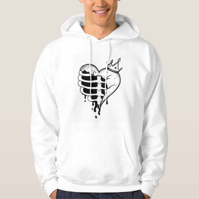 Gothic Broken Heart Skeleton Hoodie – Crowned Hear (Framsida)