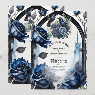 Gothic Bröllop Black Blue Ro Ravens Inbjudningar