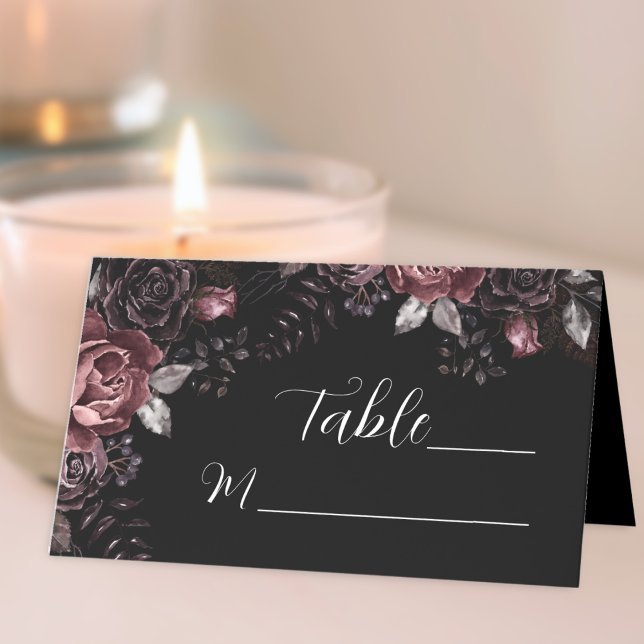 Gothic Bröllop Black Mörk Blommigt Bord Placeringskort (Skapare uppladdad)