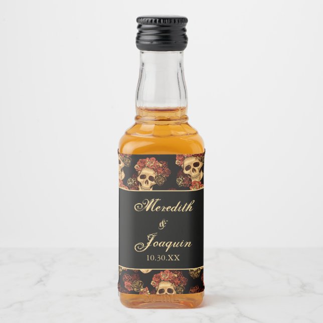 Gothic Bröllop Döskallars Black Röd ros Anpassning Spritflaskor Etikett (Framsida)