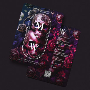 Gothic Bröllop Elegant Red Guld Skull Ro Inbjudningar