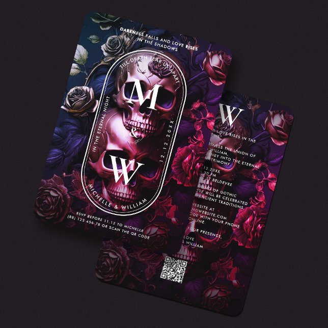 Gothic Bröllop Elegant Red Guld Skull Ro Inbjudningar (Gothic Wedding Elegant Red Gold Skull Roses Invitation
)