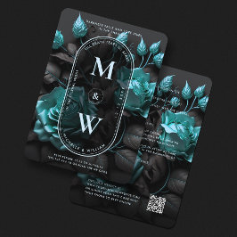 Gothic Bröllop Elegant Teal Blue Ro Boho Inbjudningar
