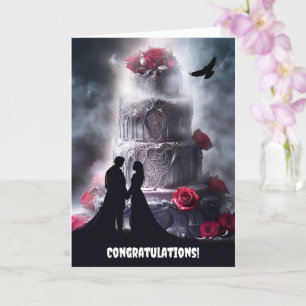 Gothic Bröllop Grattisar med Raven Cake Kort