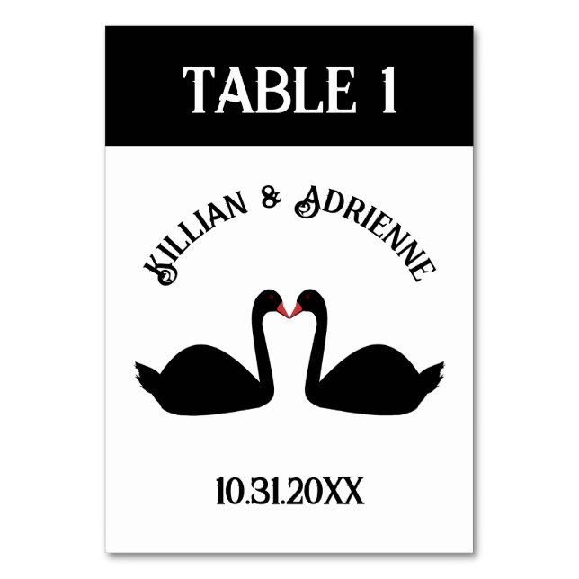 Gothic Bröllop Kissing Black Svanar Anpassningsbar Bordsnummer (Framsidan)
