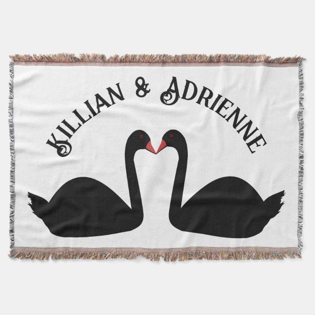 Gothic Bröllop Kissing Black Svanar Anpassningsbar Filt (Framsidan)