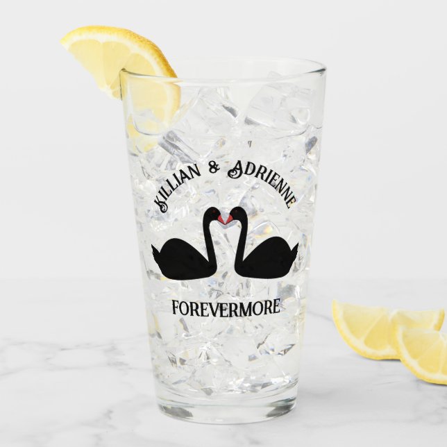 Gothic Bröllop Kissing Black Svanar Anpassningsbar Glaskopp (Framsida Ice)