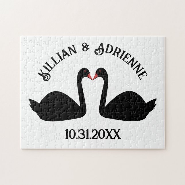 Gothic Bröllop Kissing Black Svanar Anpassningsbar Pussel (Horisontell)