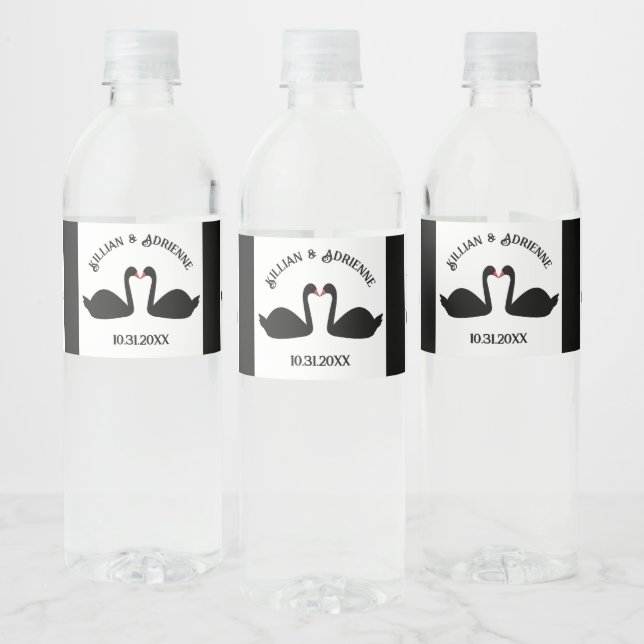 Gothic Bröllop Kissing Black Svanar Anpassningsbar Vattenflaskor Etikett (Flaskor)