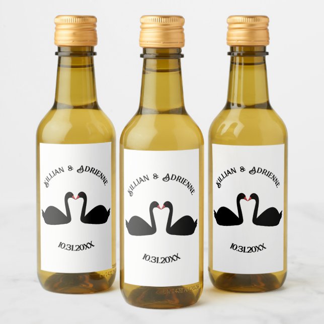 Gothic Bröllop Kissing Black Svanar Anpassningsbar Vinetikett (Flaskor)